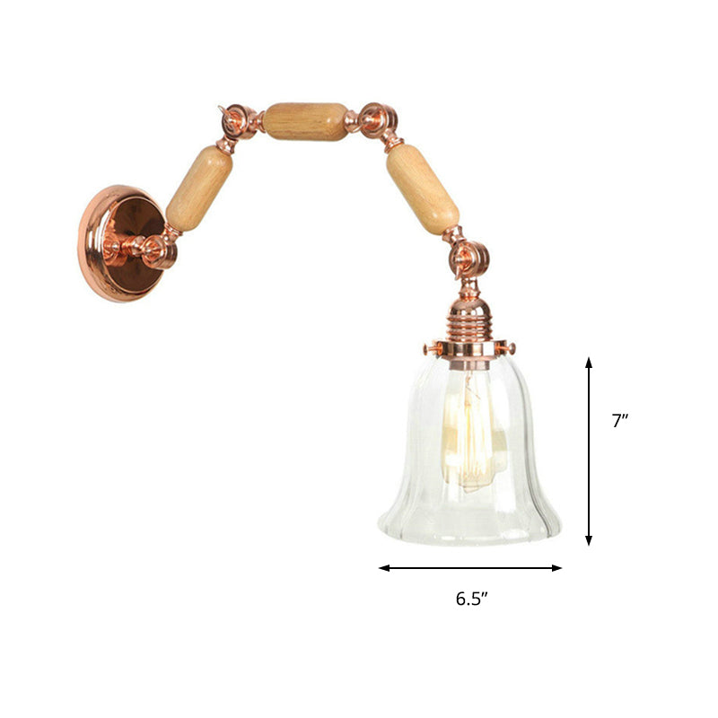 Sikunuo | 1 Light Flared Wall Recessed Light Antique Rose Gold Clear Glass Wall Lamp with Long Extendable Arm