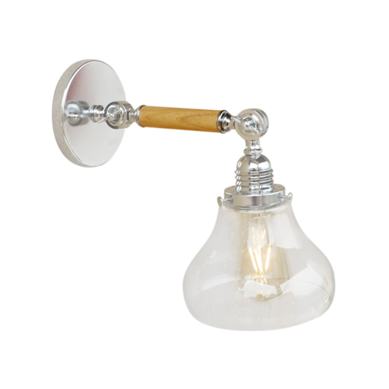 Sikunuo | Wood One Light Wall Lamp Vintage Clear Glass Pear Lighting Fixture for Living Room, 8"/4"/6" L Wooden Arm