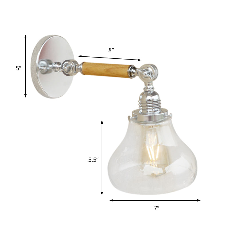Sikunuo | Wood One Light Wall Lamp Vintage Clear Glass Pear Lighting Fixture for Living Room, 8"/4"/6" L Wooden Arm