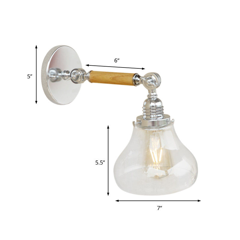 Sikunuo | Wood One Light Wall Lamp Vintage Clear Glass Pear Lighting Fixture for Living Room, 8"/4"/6" L Wooden Arm