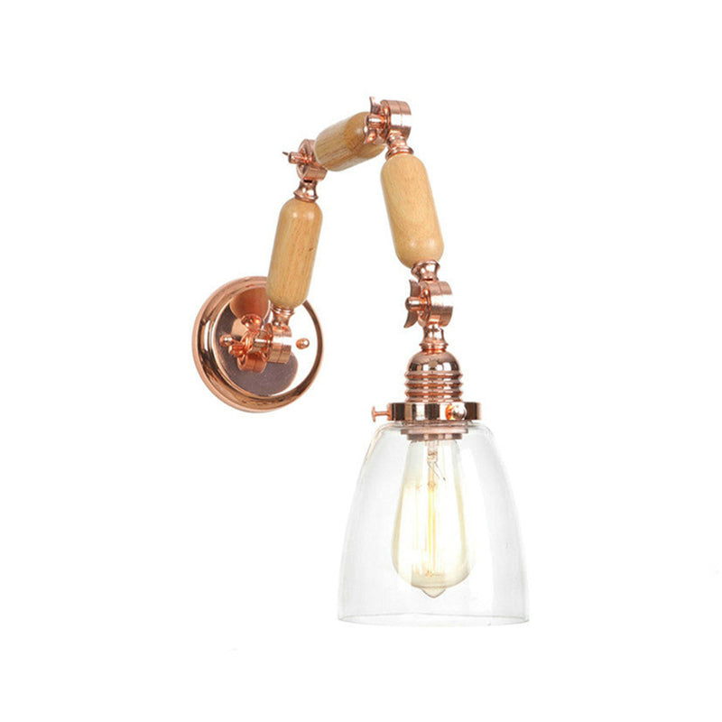Sikunuo | Rose Gold Single Light Concept Light Antique Clear Glass Tapered Lighting Fixture with Rotatable Arm