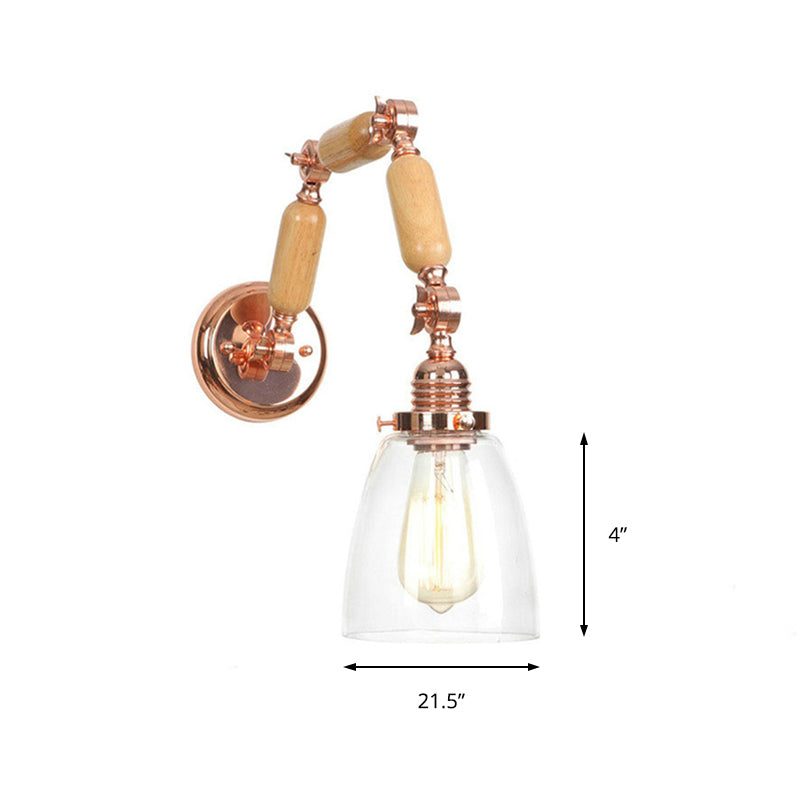 Sikunuo | Rose Gold Single Light Concept Light Antique Clear Glass Tapered Lighting Fixture with Rotatable Arm