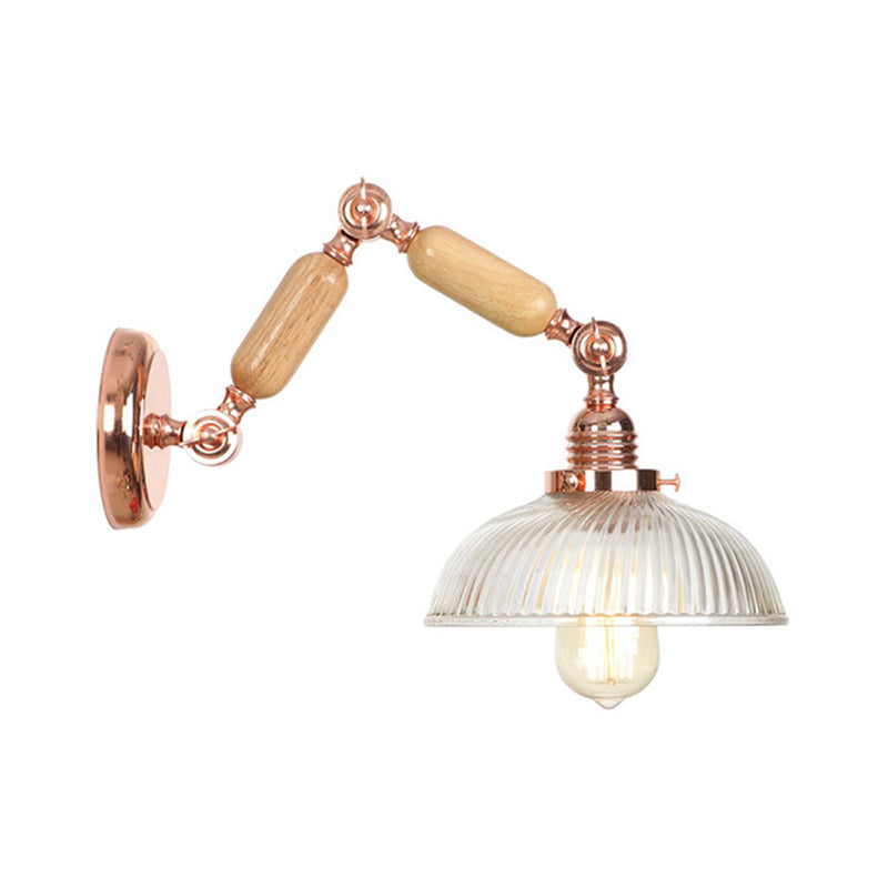 Sikunuo | 1 Light Prismatic Glass Wall Lamp Light Vintage Rose Gold Room Bedroom Lighting Fixture with Extendable Arm