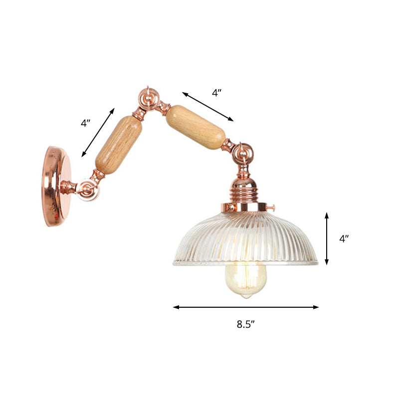 Sikunuo | 1 Light Prismatic Glass Wall Lamp Light Vintage Rose Gold Room Bedroom Lighting Fixture with Extendable Arm