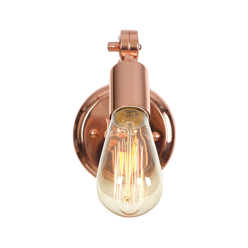 Sikunuo | Rose Gold Armed Wall Light Retro Industrial Iron 1 Light Bathroom Rotatable Wall Lamp with Exposed Bulb