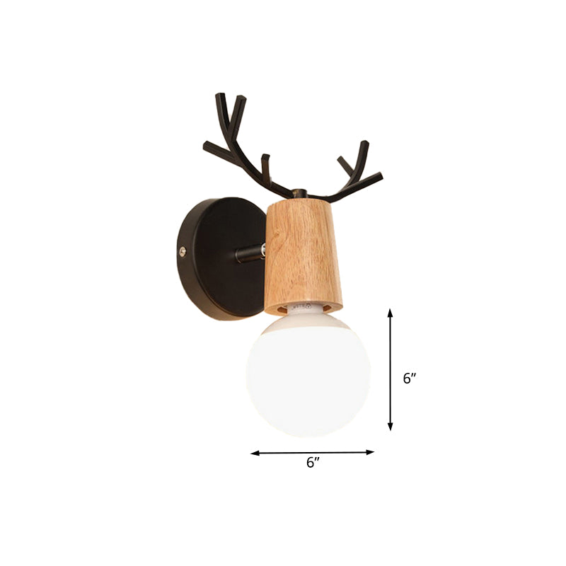 Sikunuo | 1 Light Bare Bulb Wall Lamp Modern Style Black/White Finish Metal and Wood Wall Lighting with Deer Side