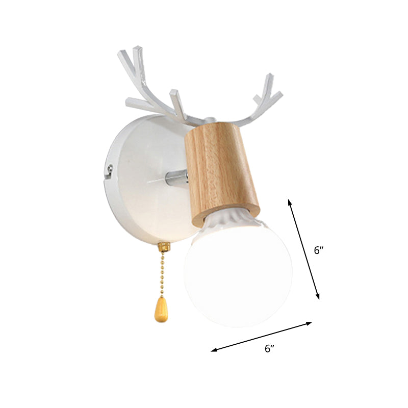Sikunuo | 1 Light Bare Bulb Wall Lamp Modern Style Black/White Finish Metal and Wood Wall Lighting with Deer Side