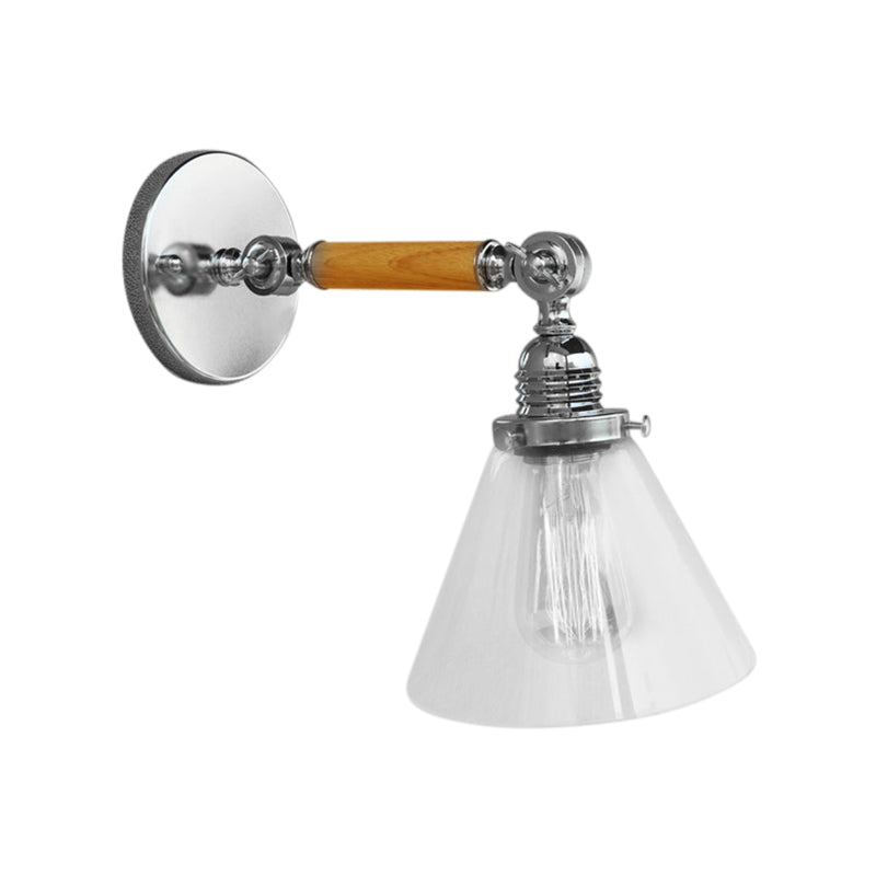 Sikunuo | Cone Clear Glass Wall Mounted Lamp Industrial Single Bulb Dining Room Wall Light, 8"/4"/14"