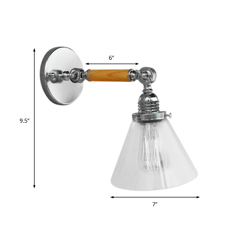 Sikunuo | Cone Clear Glass Wall Mounted Lamp Industrial Single Bulb Dining Room Wall Light, 8"/4"/14"