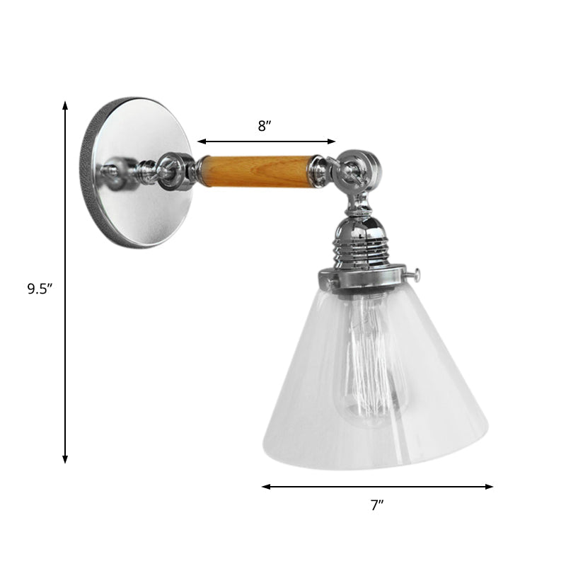 Sikunuo | Cone Clear Glass Wall Mounted Lamp Industrial Single Bulb Dining Room Wall Light, 8"/4"/14"