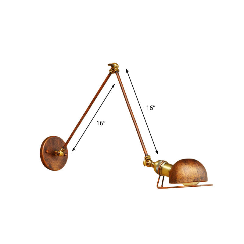 Sikunuo | Vintage Industrial Bowl Wall Lamp 1 Light Iron Wall Lamp with Rotatable Arm in Black/Metal