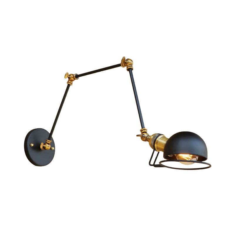 Sikunuo | Vintage Industrial Bowl Wall Lamp 1 Light Iron Wall Lamp with Rotatable Arm in Black/Metal
