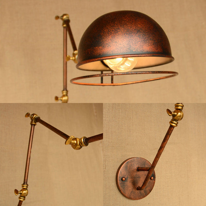 Sikunuo | Vintage Industrial Bowl Wall Lamp 1 Light Iron Wall Lamp with Rotatable Arm in Black/Metal