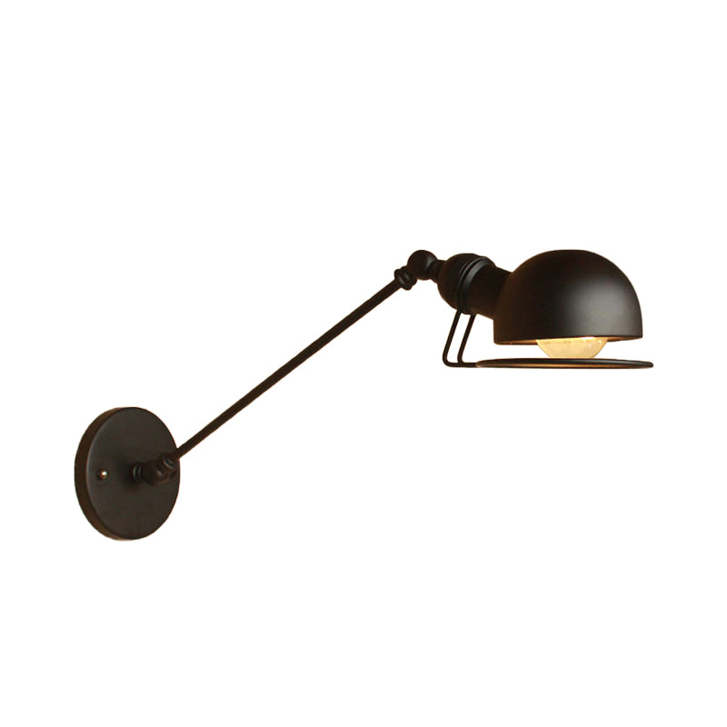 Sikunuo | Vintage Industrial Bowl Wall Lamp 1 Light Iron Wall Lamp with Rotatable Arm in Black/Metal