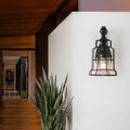 Sikunuo | 1 Light Bell Shade Wall Lamp Industrial Black Glass Wall Lamp for Corridor with Metal Cage Frame