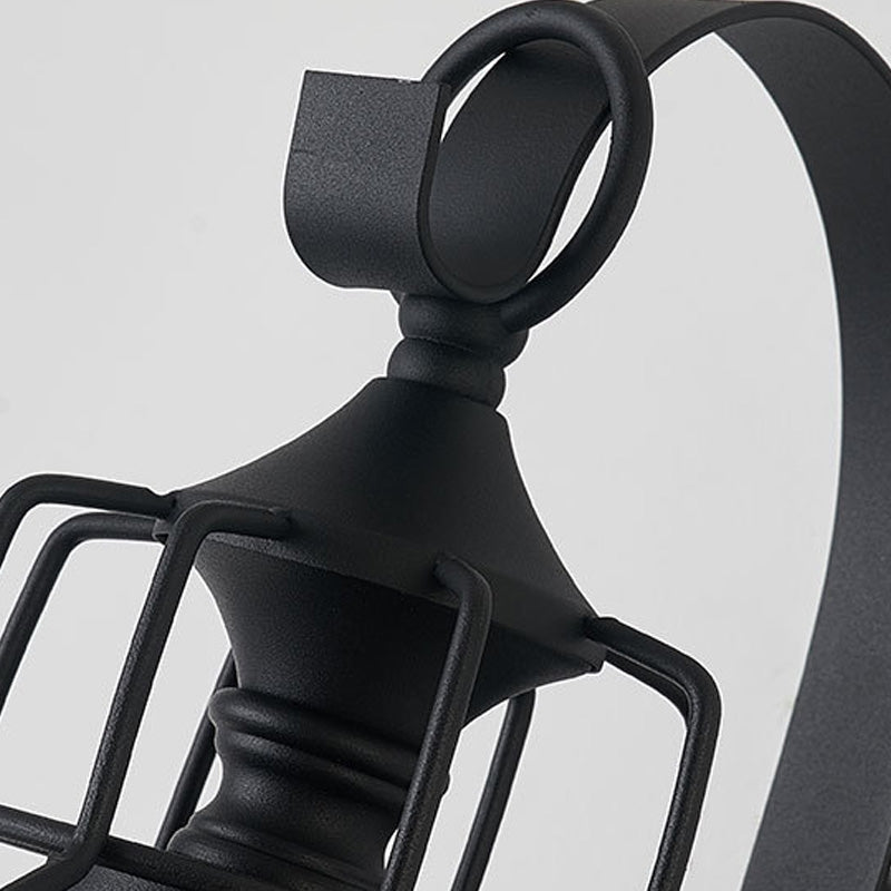 Sikunuo | 1 Light Bell Shade Wall Lamp Industrial Black Glass Wall Lamp for Corridor with Metal Cage Frame