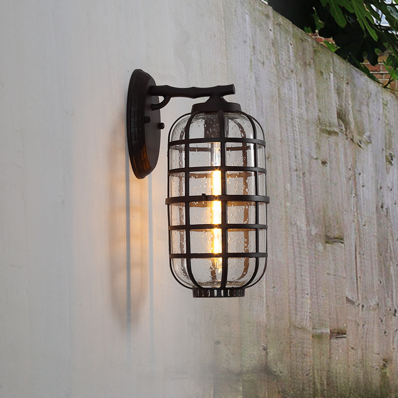 Sikunuo | Caged Seeds Glass Wall Mounted Lamp Industrial Single Bulb Outdoor Sculpture Light in Black/Bronze, 5.5"/6"/8" Wide
