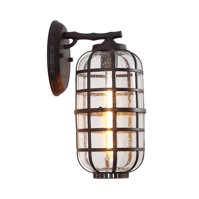 Sikunuo | Caged Seeds Glass Wall Mounted Lamp Industrial Single Bulb Outdoor Sculpture Light in Black/Bronze, 5.5"/6"/8" Wide