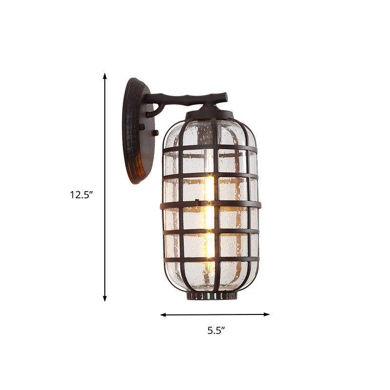 Sikunuo | Caged Seeds Glass Wall Mounted Lamp Industrial Single Bulb Outdoor Sculpture Light in Black/Bronze, 5.5"/6"/8" Wide