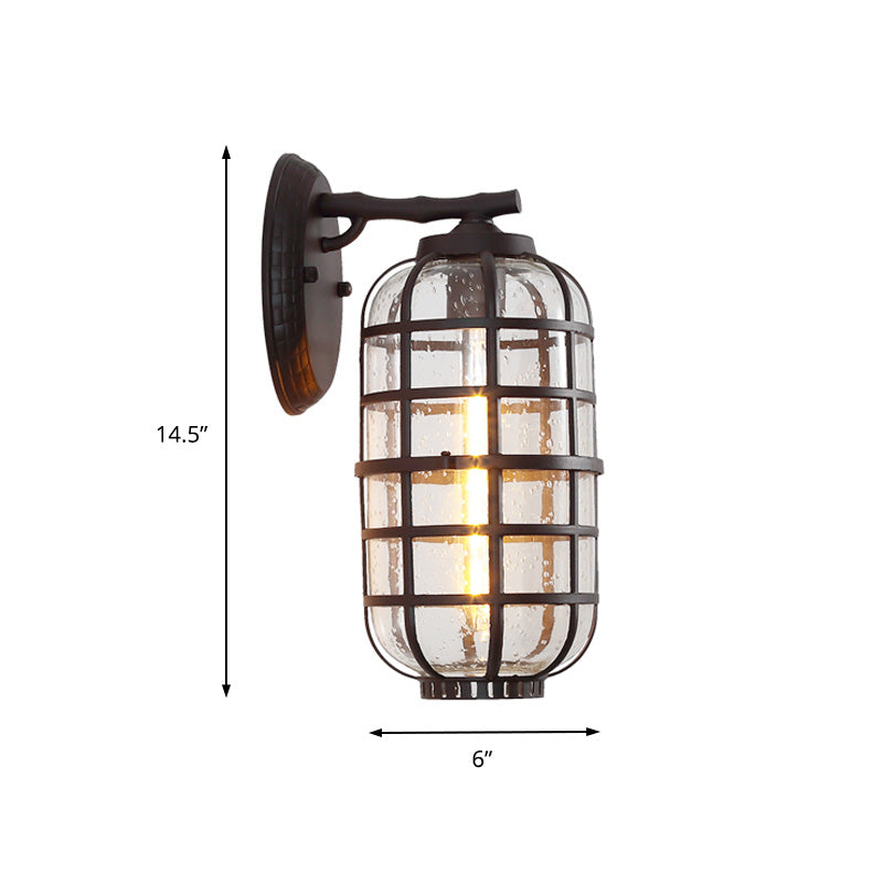 Sikunuo | Caged Seeds Glass Wall Mounted Lamp Industrial Single Bulb Outdoor Sculpture Light in Black/Bronze, 5.5"/6"/8" Wide