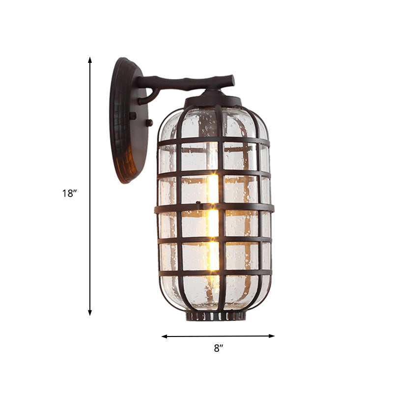 Sikunuo | Caged Seeds Glass Wall Mounted Lamp Industrial Single Bulb Outdoor Sculpture Light in Black/Bronze, 5.5"/6"/8" Wide