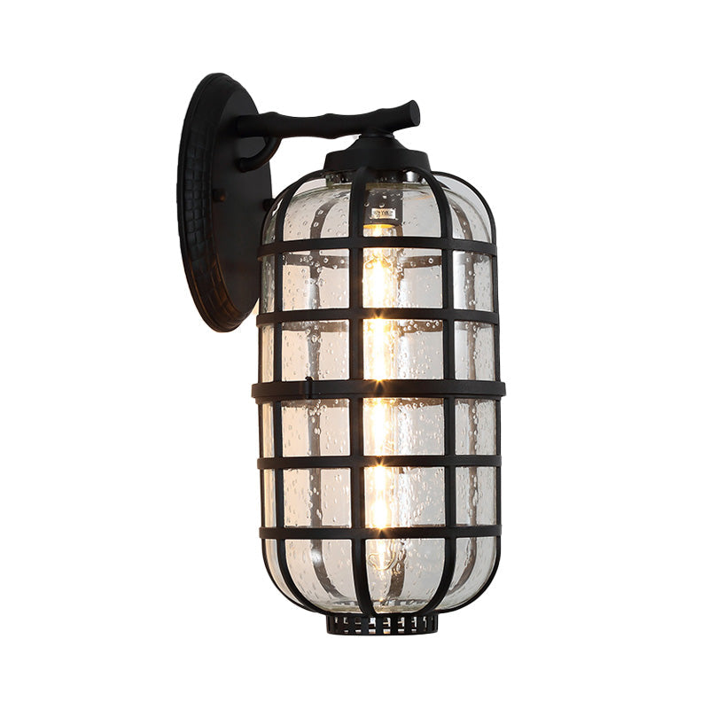 Sikunuo | Caged Seeds Glass Wall Mounted Lamp Industrial Single Bulb Outdoor Sculpture Light in Black/Bronze, 5.5"/6"/8" Wide