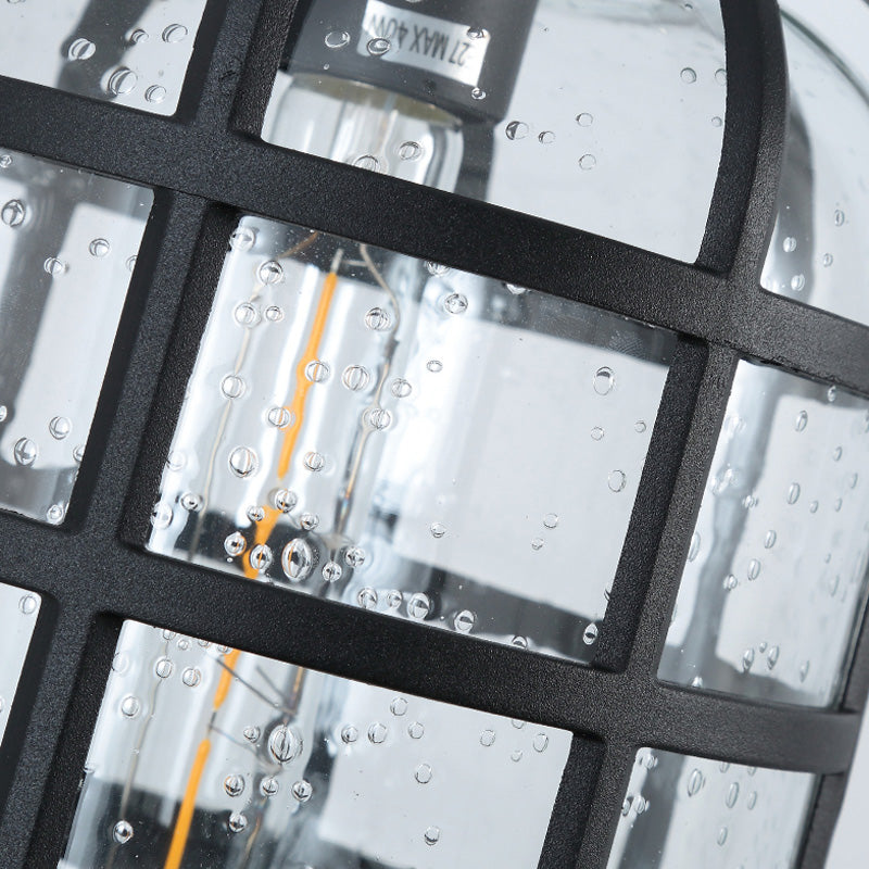 Sikunuo | Caged Seeds Glass Wall Mounted Lamp Industrial Single Bulb Outdoor Sculpture Light in Black/Bronze, 5.5"/6"/8" Wide