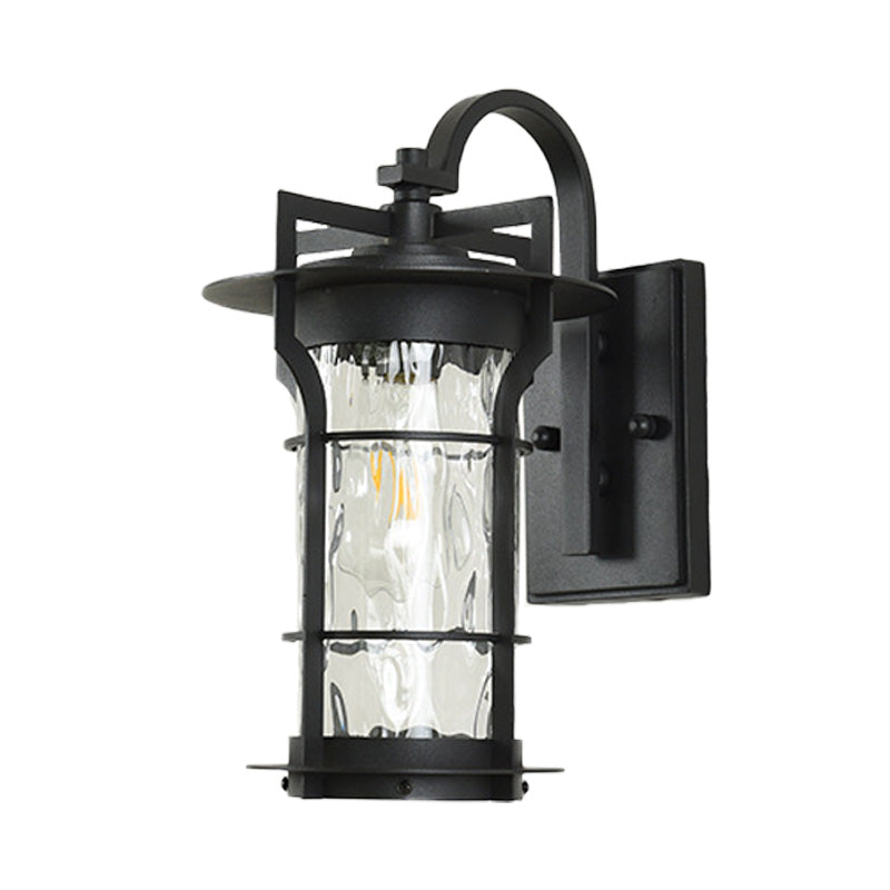 Sikunuo | Clear Glass Black Wall Light Square/Rectangle 1-Light Coastal Wall Lamp Fixture with Iron Cage