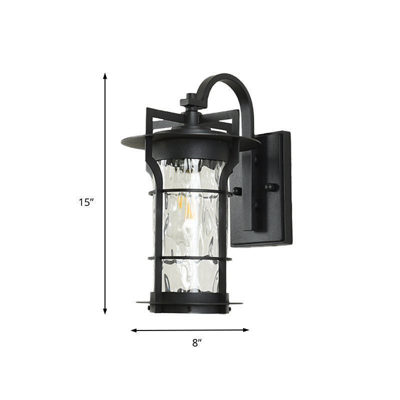 Sikunuo | Clear Glass Black Wall Light Square/Rectangle 1-Light Coastal Wall Lamp Fixture with Iron Cage