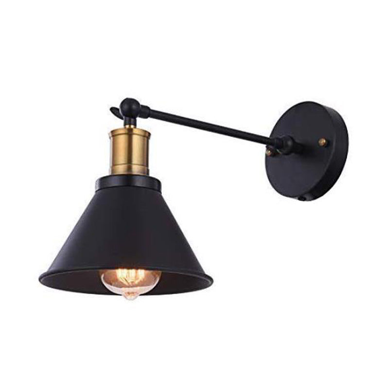 Sikunuo | Black 1 Light Wall Lamp Lighting Industrial Metal Cone Light Fixture for Bedroom