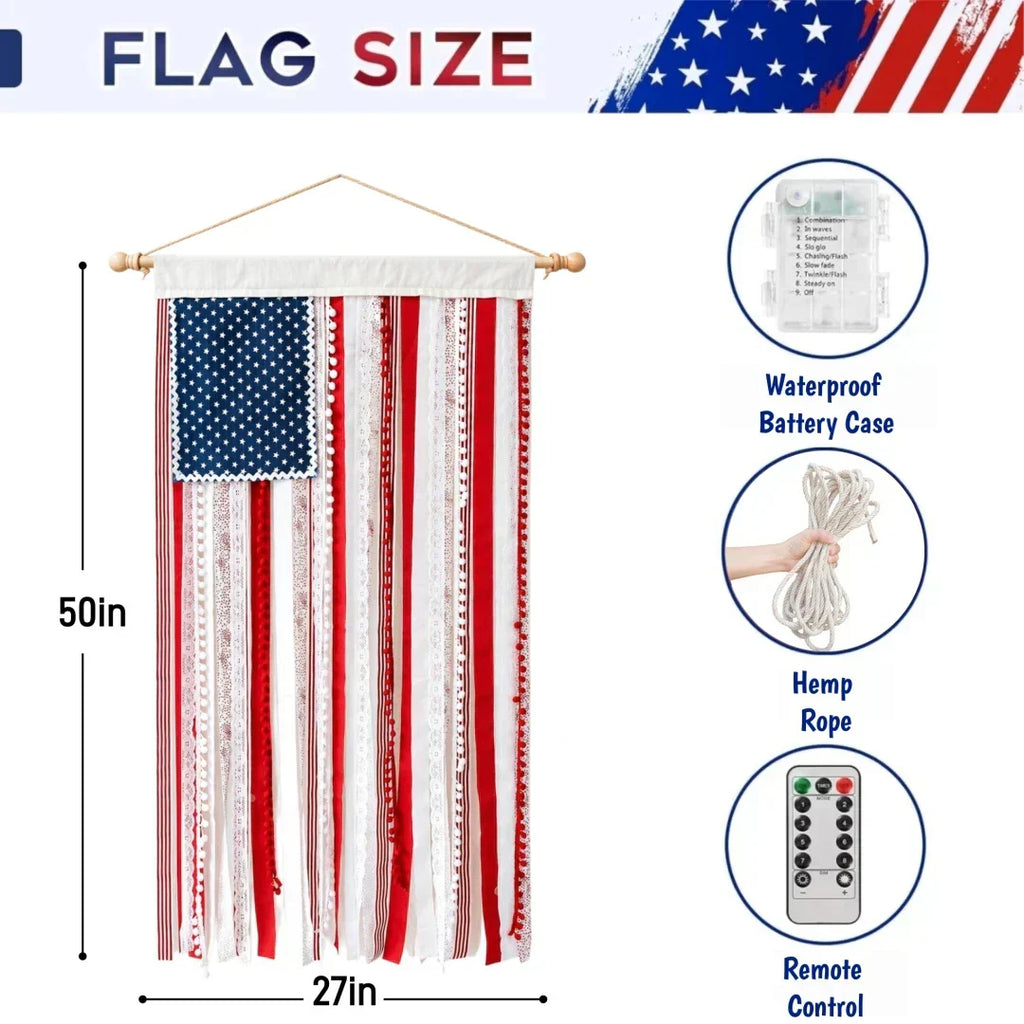 4 x 2.3 Ft Lighted Rag American Flag Banner - 🎆 USA 250th Celebration
