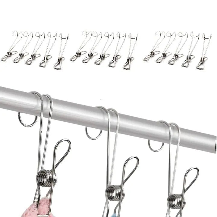 Sikunuo | 15 pieces | Stainless steel clips with hooks – Safe hanging & space-saving storage