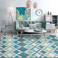 Sikunuo | Geometric Southwest Rug Blue Diamond Trellis Rug Anti-slip Back Power Loom Indoor Rug