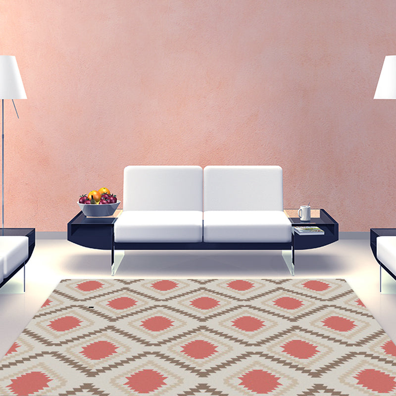 Sikunuo | Geometric Southwest Rug Red Diamond Grid Rug Synthetic Non-Slip Pet Friendly Area Rug for Living Room