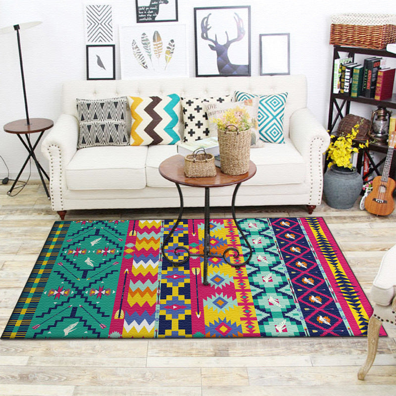 Sikunuo | Banded Aztec Tokens Rug Geometric Tribal Symbols Rug Synthetic Non-Slip Pet-Friendly Indoor Rug for the Living Room