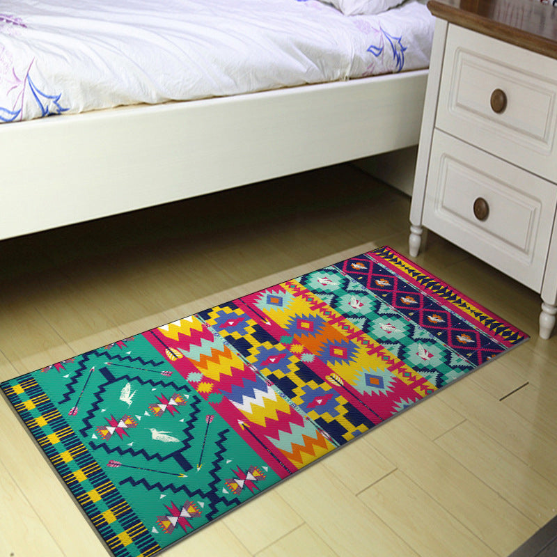 Sikunuo | Banded Aztec Tokens Rug Geometric Tribal Symbols Rug Synthetic Non-Slip Pet-Friendly Indoor Rug for the Living Room