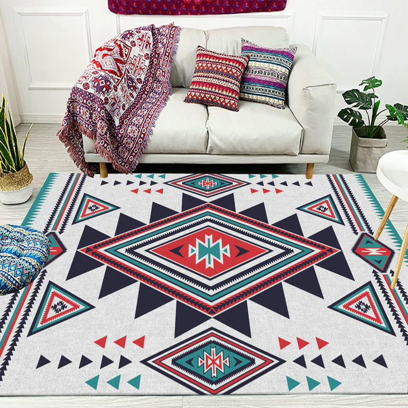 Sikunuo | Zigzag Tribal Central Diamond Rug with Medallion Polyester Non-Slip Back Power Loom Indoor Rug
