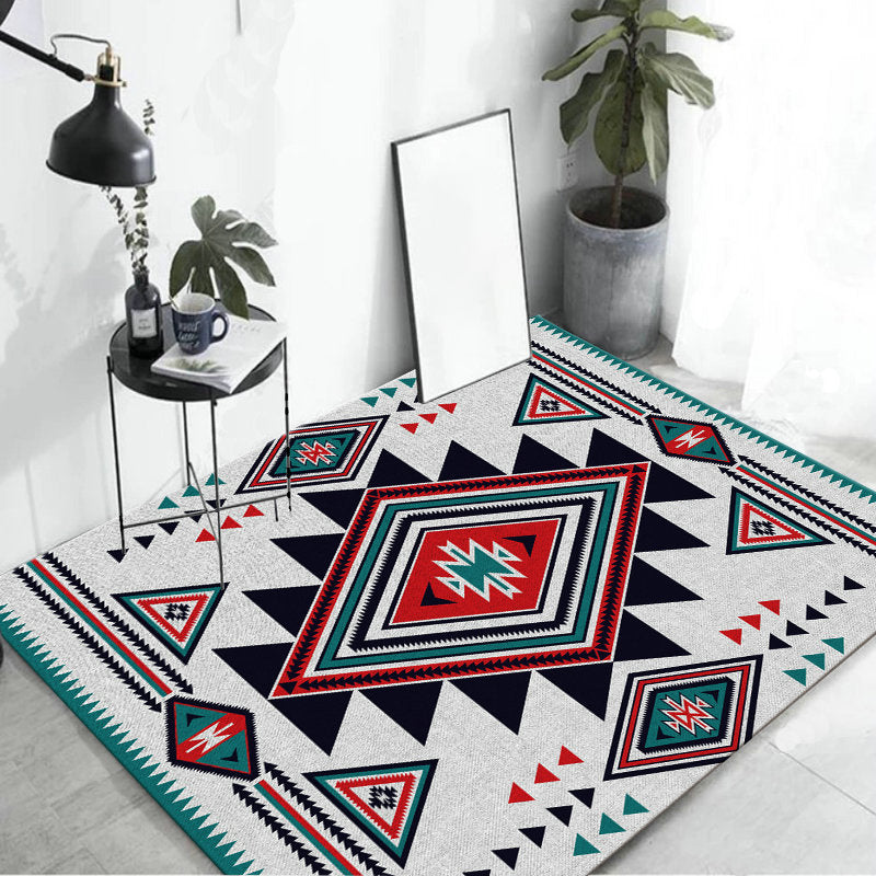 Sikunuo | Zigzag Tribal Central Diamond Rug with Medallion Polyester Non-Slip Back Power Loom Indoor Rug