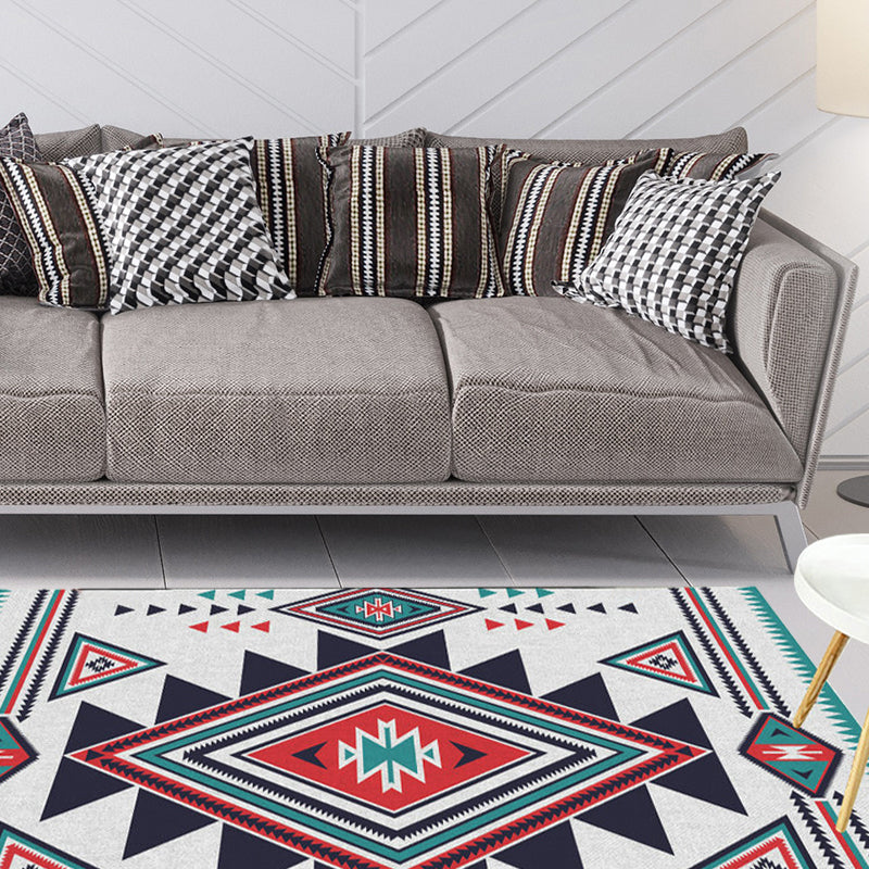 Sikunuo | Zigzag Tribal Central Diamond Rug with Medallion Polyester Non-Slip Back Power Loom Indoor Rug