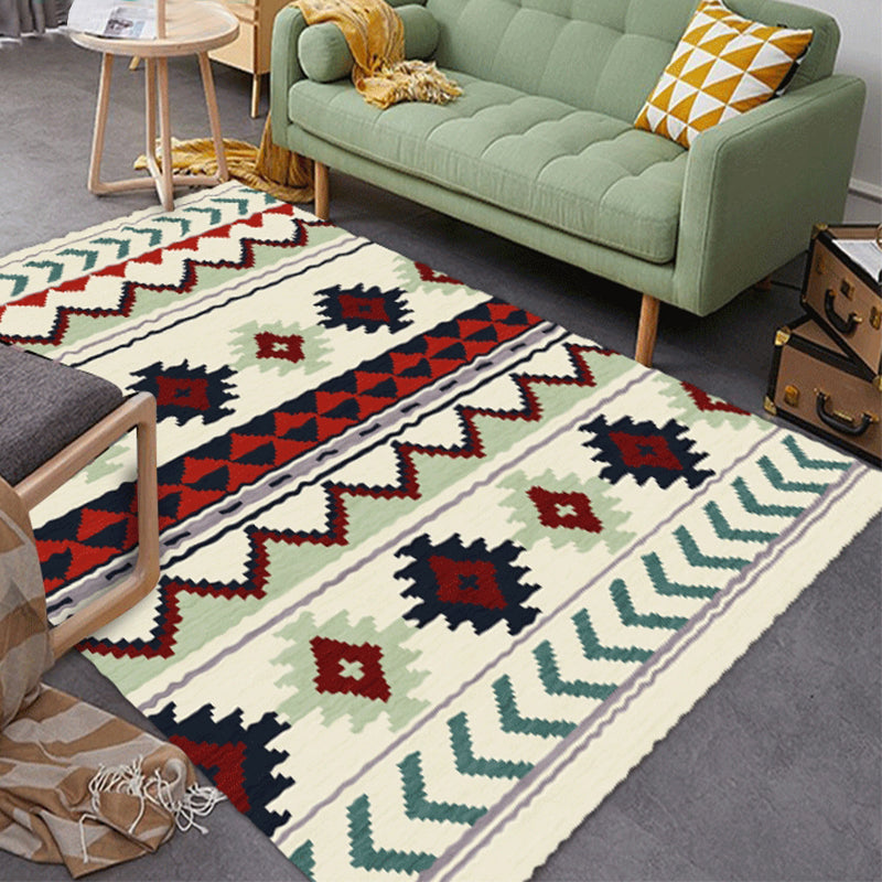 Sikunuo | Southwestern Americana Aztec rug in blue and red striped geometric rug polyester stain resistant indoor rug