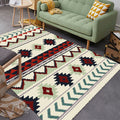 Sikunuo | Southwestern Americana Aztec rug in blue and red striped geometric rug polyester stain resistant indoor rug