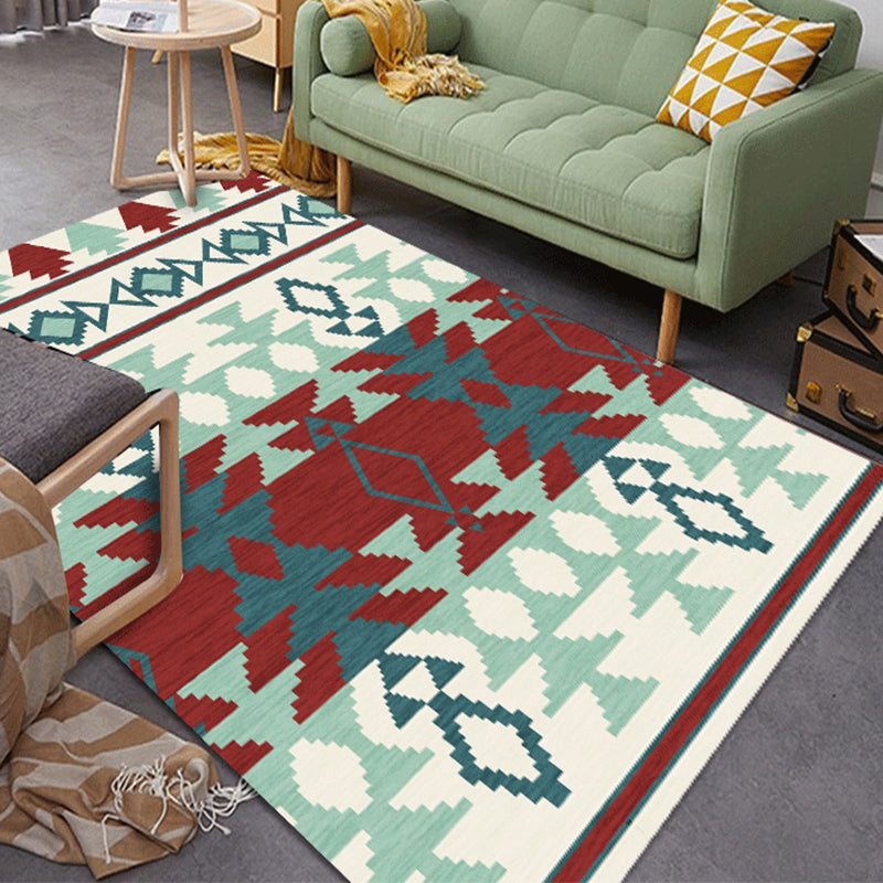 Sikunuo | Geometric Southwest Tribal Area Rug Abstract Spears Polyester Stain Resistant Flooring in Rust Red