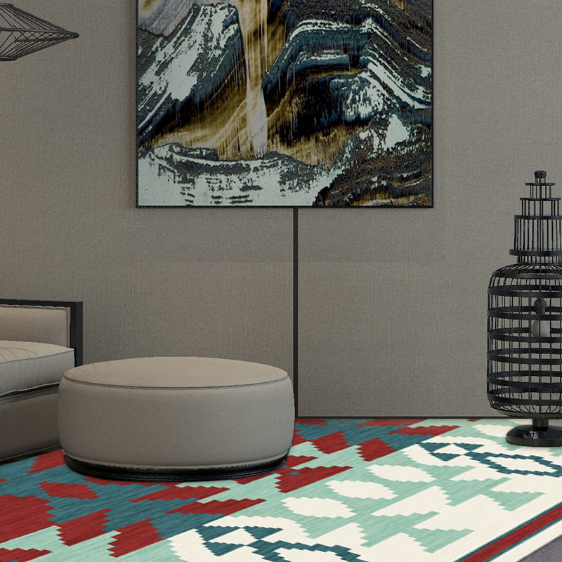 Sikunuo | Geometric Southwest Tribal Area Rug Abstract Spears Polyester Stain Resistant Flooring in Rust Red