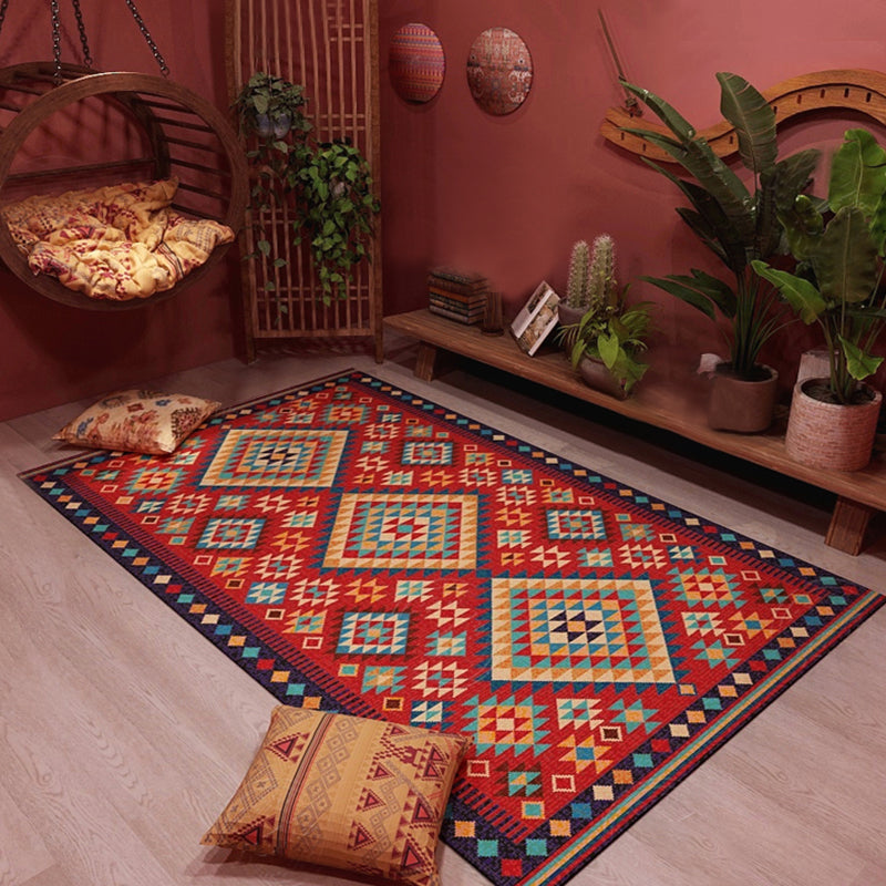 Sikunuo | Beef Frame Retro Tribal Carpet with Moroccan Medallion synthetic anti-slip pet-friendly rug for the fireplace