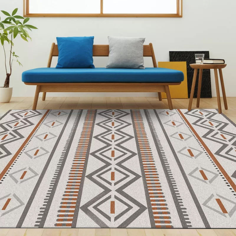Sikunuo | Warmer Brown Americana Tribal Rug Striped Geometric Polyester Pet Friendly Stain Resistant Area Rug for Accent Area