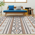 Sikunuo | Warmer Brown Americana Tribal Rug Striped Geometric Polyester Pet Friendly Stain Resistant Area Rug for Accent Area