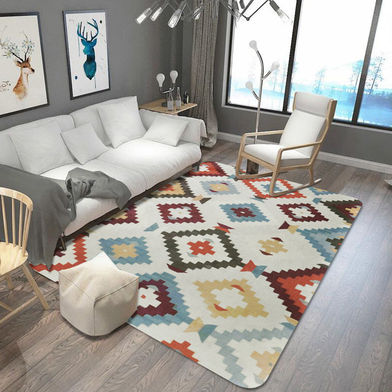 Sikunuo | Aztec Diamond Tribal Rug Geometric Native Totem in Multicolor Washable Polyester Rug for Living Room