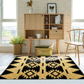 Sikunuo | Zigzag Tribal-Diamond Rug in Gold and Black Polyester Non-Slip Back Power Loom Indoor Rug
