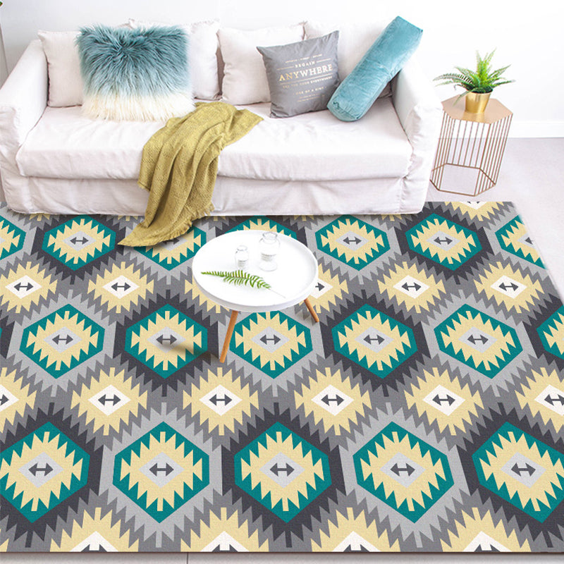Sikunuo | Tribal Gabbeh Abstract Rug Diamond Geometric Rug Polyester Washable Non-Slip Stain-Resistant Rug for the Bedroom