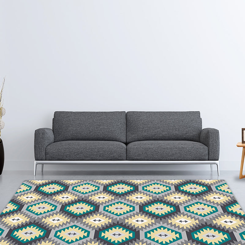Sikunuo | Tribal Gabbeh Abstract Rug Diamond Geometric Rug Polyester Washable Non-Slip Stain-Resistant Rug for the Bedroom